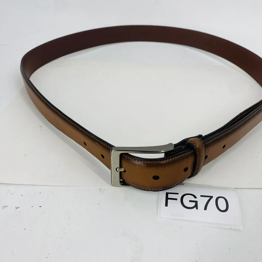 Perry Ellis Genuine Leather Congac Brown Belt Silver Fittings Size 40 Men's